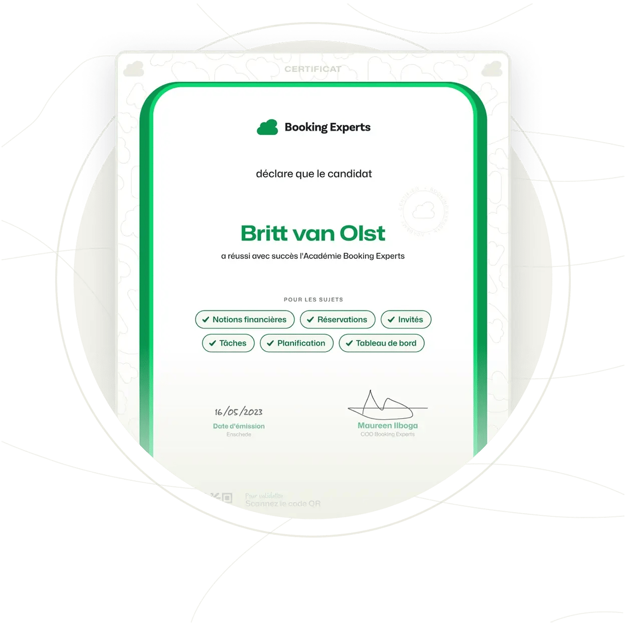 Certificat de réussite client BEX